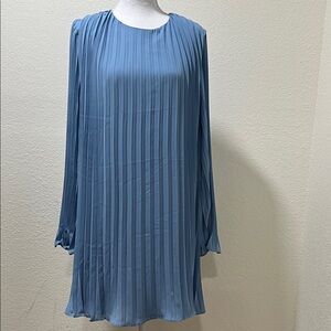 H&M Chic Long Sleeve Blue Pleated Dress